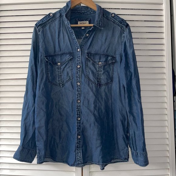 Express Lyocell Button Down Shirt - Picture 1 of 7
